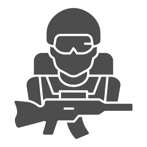 Sniper solid icon, patriotic protection of country concept, soldier in army sign on white background, man with military equipment icon in glyph style. Vector graphics. — Stock Vector
