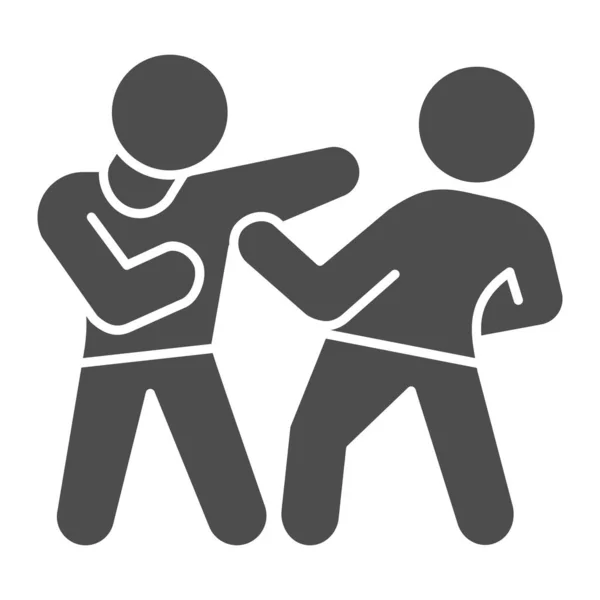 Hombre defendiéndose de bandido icono sólido, concepto de autodefensa, hombre esquiva golpe en la cabeza signo sobre fondo blanco, ataques criminales icono de tipo en estilo glifo. Gráficos vectoriales. — Vector de stock