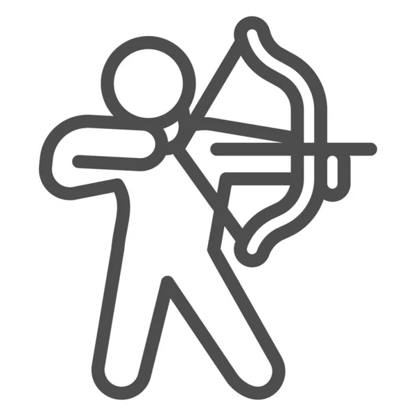 Иконка линии лучника, концепция самообороны, человек с луком и стрелами знак на белом фоне, оружие для съемки иконки в набросок стиль для мобильной концепции и веб-дизайна. Векторная графика. — стоковый вектор