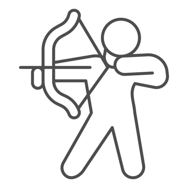 Ícone de linha fina Archer, conceito de auto-defesa, homem com arco e seta sinal no fundo branco, arma para o ícone de tiro no estilo esboço para o conceito móvel e web design. Gráficos vetoriais. —  Vetores de Stock