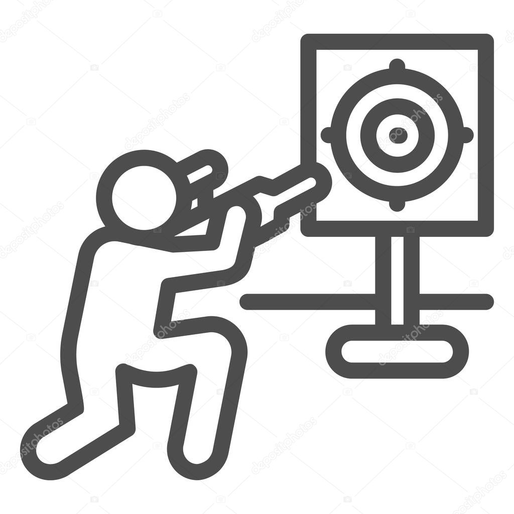 Shooter and target line icon, self defense concept, shooting range sign on white background, training in shooting range icon in outline style for mobile concept. Vector graphics