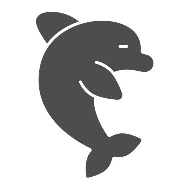 Yunus katı ikonu, Aquapark konsepti, beyaz arka planda küçük yunus sembolü simgesi, mobil konsept ve web tasarımı için yunus sembolü. Vektör grafikleri.