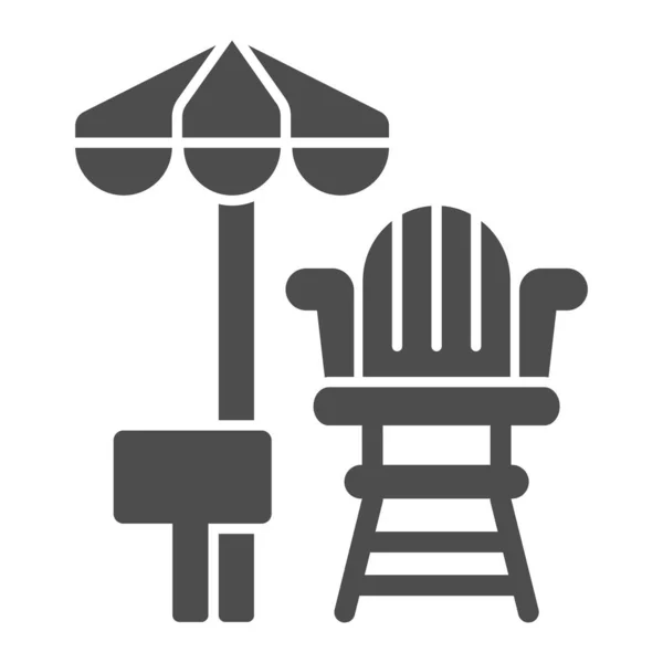 Lifeguard stol och strand paraply solid ikon, Aquapark koncept, första hjälpen och räddning på stranden skylt på vit bakgrund, Lifeguard arbetsplats ikon i glyf stil. Vektorgrafik. — Stock vektor