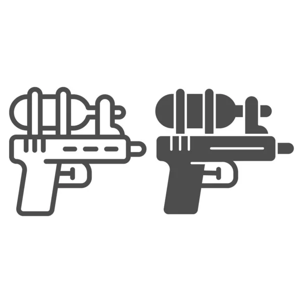 Línea de pistola de agua e icono sólido, concepto de Aquapark, firma de juguetes de playa en fondo blanco, icono de pistola de juguete en estilo de esquema para el concepto móvil y el diseño web. Gráficos vectoriales. — Vector de stock