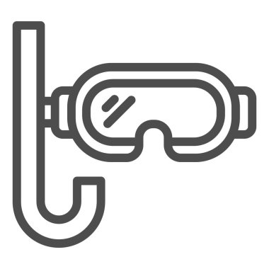 Scuba maske çizgisi ikonu, Aquapark konsepti, beyaz arkaplanda şnorkel işareti, mobil konsept ve web tasarımı için ana hatlı tüp ikonlu tüp dalış maskesi. Vektör grafikleri.