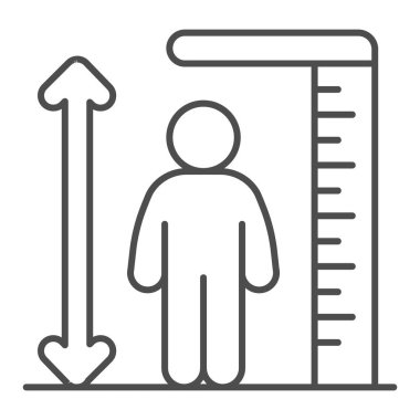 Cetvel ve insan boy çizgisi ikonu, Aquapark konsepti, beyaz arka planda Man uzun tablosu, mobil konsept ve web tasarımı için insan ve boy çizelgesi simgesi. Vektör grafikleri.