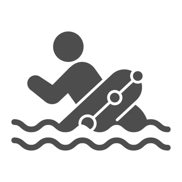Mann mit Rettungsring im Wasser, Aquapark-Konzept, Rettungsschild auf weißem Hintergrund, Rettungsring-Symbol im Glyphen-Stil für Mobil- und Webdesign. Vektorgrafik. — Stockvektor