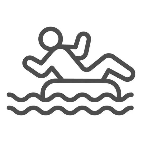Persona in icona della linea di anello gonfiabile, concetto di Aquapark, segno di anello di nuoto su sfondo bianco, uomo con cerchio gonfiabile nell'icona del parco acquatico in stile contorno per cellulare. Grafica vettoriale. — Vettoriale Stock