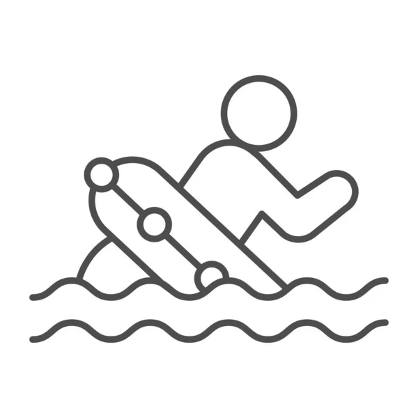 Mann mit Rettungsring im Wasser, Aquapark-Konzept, Rettungsschild auf weißem Hintergrund, Rettungsring-Symbol im Umrissstil für Mobil- und Webdesign. Vektorgrafik. — Stockvektor