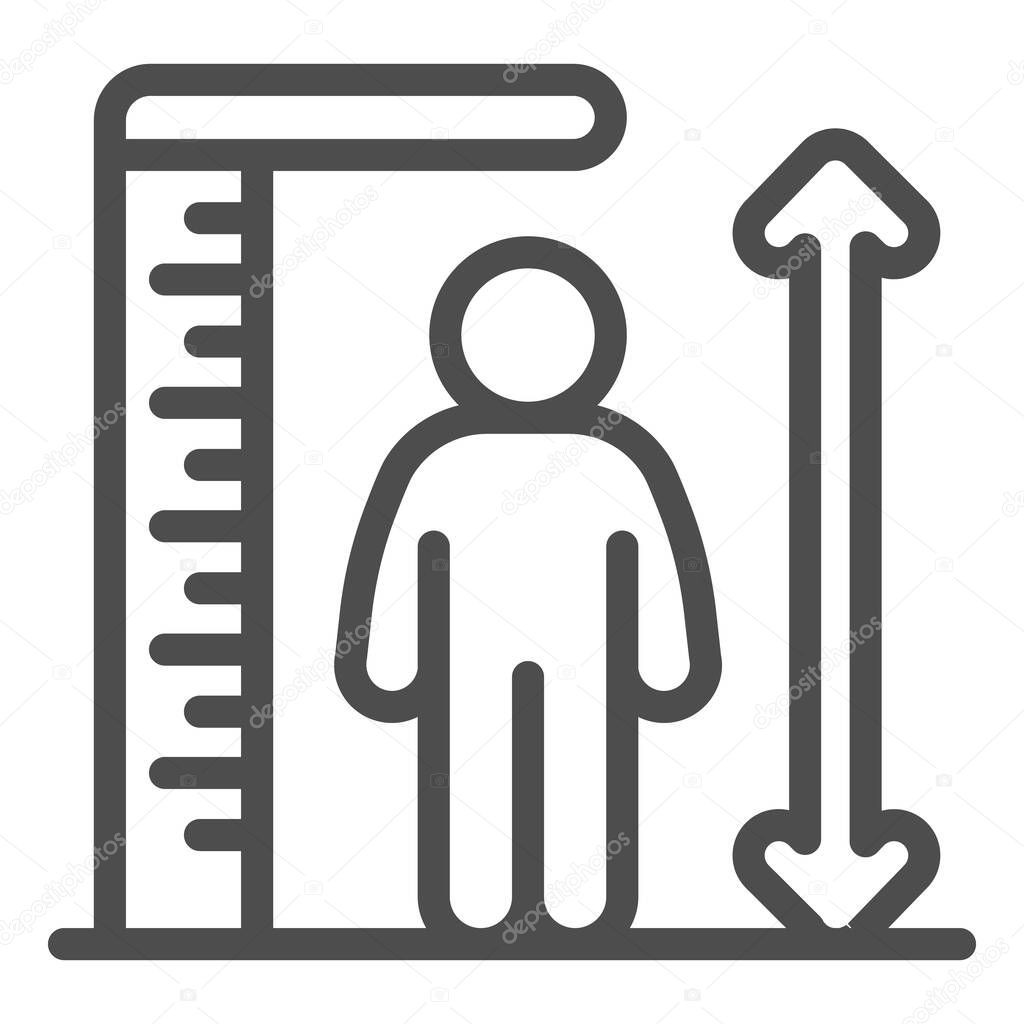 Ruler and human height line icon, Aquapark concept, Man tall scale sign on white background, man and height chart icon in outline style for mobile concept and web design. Vector graphics