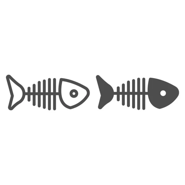 骨や尾のラインと固体アイコン、釣りのコンセプト、白い背景に魚の骨格記号、モバイルやウェブのアウトラインスタイルで魚の骨格アイコンのシルエットと魚の頭。ベクトルグラフィックス. — ストックベクタ