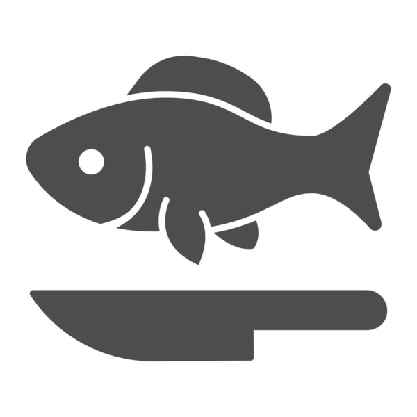Icône solide poisson et couteau, concept de marché aux poissons, enseigne emblème restaurant fruits de mer sur fond blanc, icône poisson et couteau dans le style glyphe pour concept mobile et web design. Graphiques vectoriels. — Image vectorielle