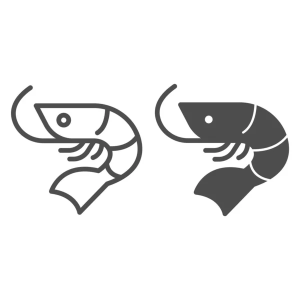 Linha de camarão e ícone sólido, Conceito de mercado de peixe, sinal de frutos do mar no fundo branco, ícone de camarão no estilo esboço para o conceito móvel e web design. Gráficos vetoriais. — Vetor de Stock