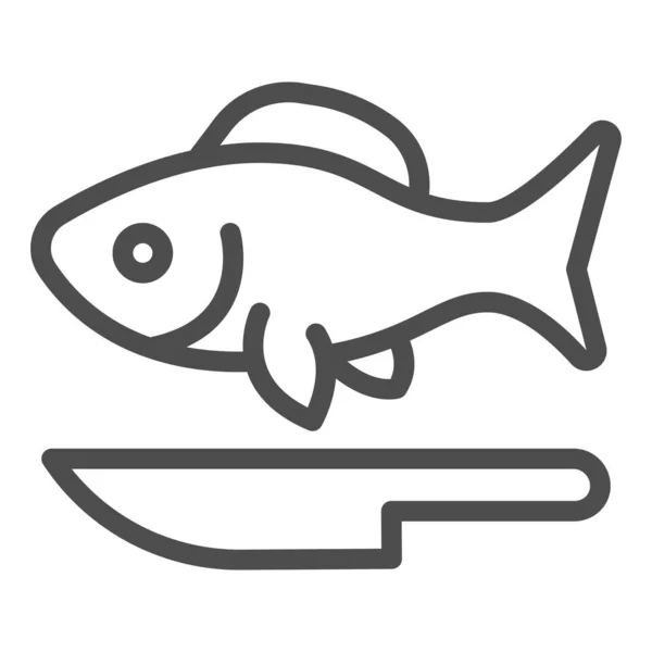 Fisk och kniv linje ikon, Fisk marknadskoncept, skaldjur restaurang emblem skylt på vit bakgrund, Fisk och kniv ikon i kontur stil för mobila koncept och webbdesign. Vektorgrafik. — Stock vektor
