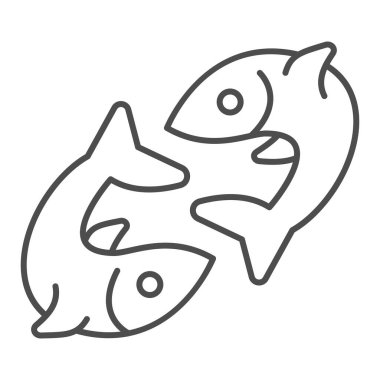 İki balık ince çizgi ikonu, balıkçılık konsepti, beyaz arka planda bir çift balık işareti, mobil konsept ve web tasarımı için ana hatlı ikiz balık amblemi simgesi. Vektör grafikleri.