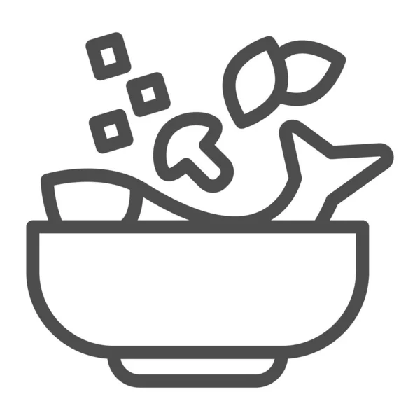 Icône de ligne de soupe de poisson, concept de marché aux poissons, enseigne de plat de cuisine japonaise sur fond blanc, icône de soupe aux fruits de mer dans le style de contour pour concept mobile et web design. Graphiques vectoriels. — Image vectorielle