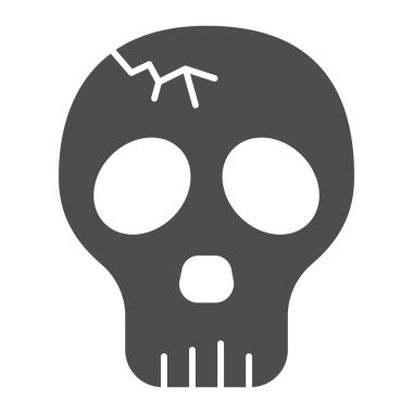 Çatlak katı ikona sahip kafatası, cadılar bayramı kavramı, beyaz arka planda alt çene işareti olmadan çatlak kafatası, mobil konsept ve web tasarımı için ölü baş ikonu. Vektör grafikleri.