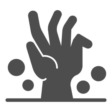 Ölü adam el altında katı bir ikon, cadılar bayramı konsepti beyaz arka planda yer altından çıkan zombi eli, kabartma şeklinde ceset el ikonu. Vektör grafikleri.