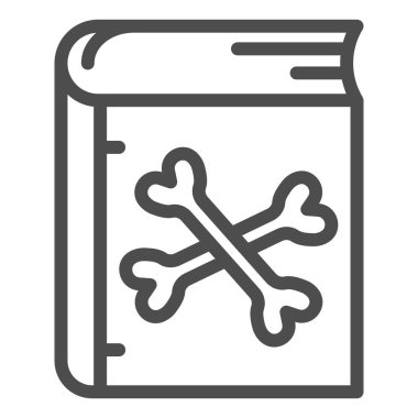 Çapraz kemikler çizgisi ikonu, cadılar bayramı konsepti, beyaz zemin üzerinde büyü kitabı sembolü işareti, mobil konsept ve web tasarımı için ana hatlı sihir ikonu kitabı. Vektör grafikleri