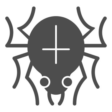 Sırtında haç resmi olan örümcek, cadılar bayramı konsepti, beyaz arka planda ağ işareti ören korkunç hayvan, mobil konsept için sembol şeklinde işaret simgesi olan örümcek. Vektör grafikleri.