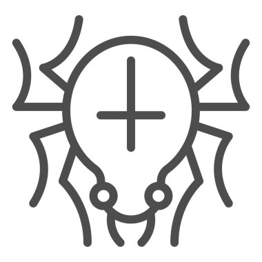 Arka çizgi ikonuna sahip örümcek, cadılar bayramı konsepti, beyaz arka planda ağ işareti ören korkunç hayvan, mobil konsept için ana hatları belirleyici ikonu olan örümcek. Vektör grafikleri.