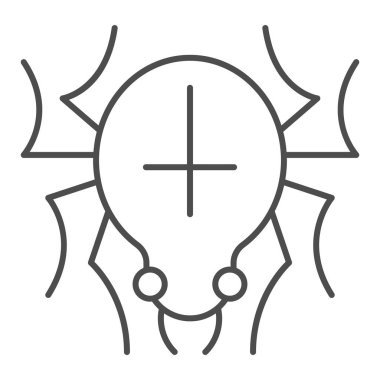 Sırtında haç çizgisi olan örümcek, cadılar bayramı konsepti, beyaz arka planda ağ işareti ören korkunç hayvan, gezici konsept için taslak şeklinde işaret simgesi olan örümcek. Vektör grafikleri.