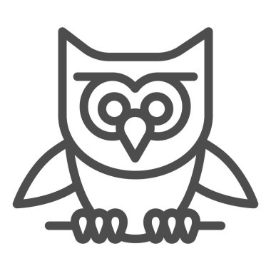 Baykuş, dal çizgisi ikonu, cadılar bayramı konsepti, beyaz arka planda baykuş ve sopa işareti, mobil konsept ve web tasarımı için ana hatlı korkunç kuş simgesi üzerine tünemiştir. Vektör grafikleri.