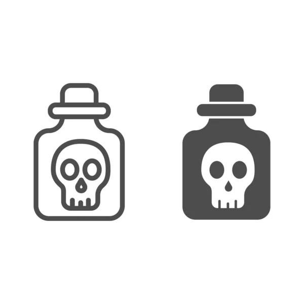 Empoisonnement en ligne de bouteille et icône solide, concept d'Halloween, bouteille avec signe du crâne sur fond blanc, flacon avec icône liquide dangereuse dans le style de contour pour concept mobile, conception web. Graphiques vectoriels. — Image vectorielle