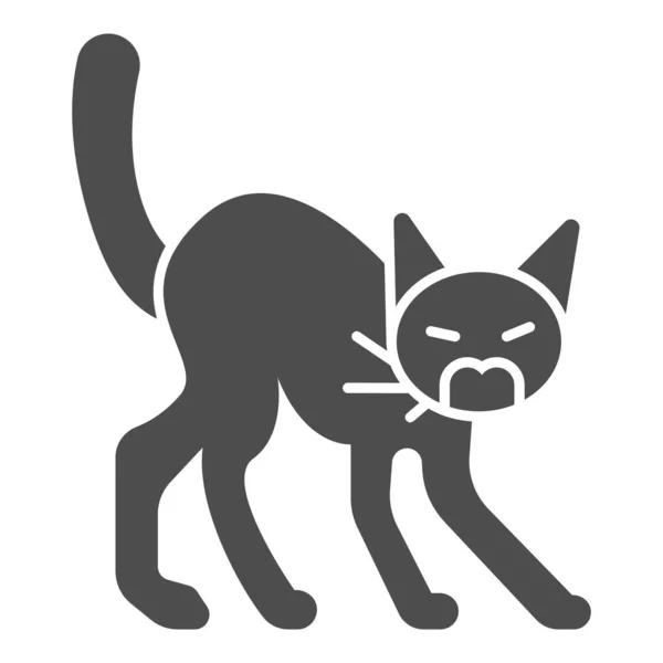 Dühös fekete macska szilárd ikon, halloween koncepció, sziszegő macska jel fehér háttér, ijedt macska boltíves vissza ikon gliff stílus mobil koncepció és web design. Vektorgrafika. — Stock Vector