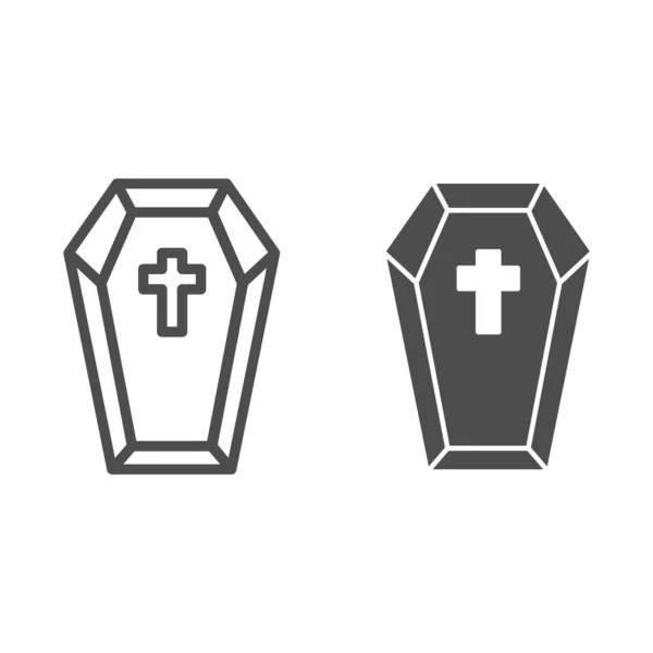 Cercueil avec ligne transversale et icône solide, concept halloween, préparation des morts pour le signe funéraire sur fond blanc, icône de lit dracula dans le style de contour pour concept mobile et web design. Graphiques vectoriels. — Image vectorielle