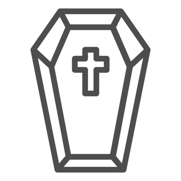 Cercueil avec icône de ligne transversale, concept halloween, préparation des morts pour le signe funéraire sur fond blanc, icône de lit dracula dans le style de contour pour concept mobile et web design. Graphiques vectoriels. — Image vectorielle