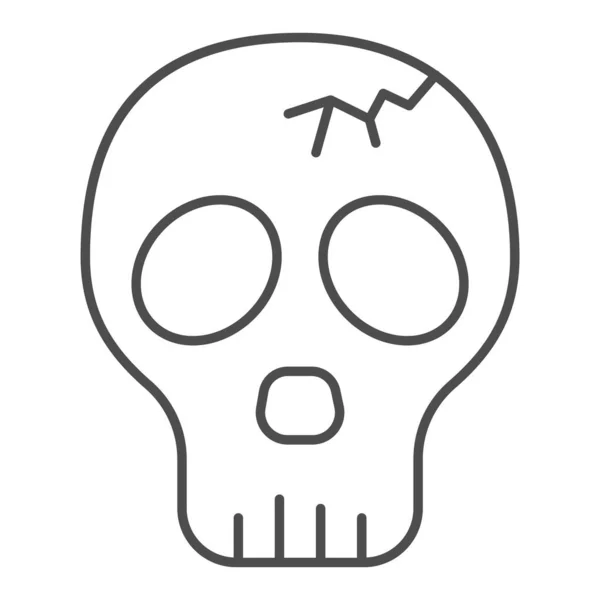 Cráneo con el icono de la línea delgada grieta, concepto de Halloween, cráneo agrietado sin signo de mandíbula inferior sobre fondo blanco, icono de la cabeza muerta en el estilo de esquema para el concepto móvil y el diseño web. Gráficos vectoriales. — Vector de stock