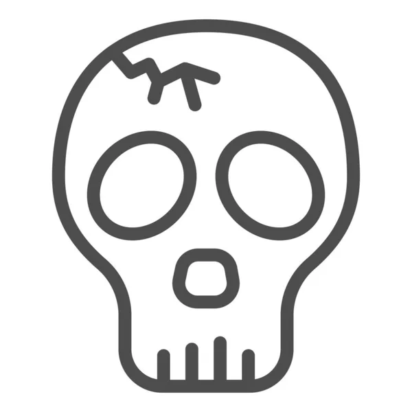 Cráneo con el icono de la línea de grieta, concepto de Halloween, cráneo agrietado sin signo de mandíbula inferior sobre fondo blanco, icono de la cabeza muerta en el estilo de esquema para el concepto móvil y el diseño web. Gráficos vectoriales. — Vector de stock