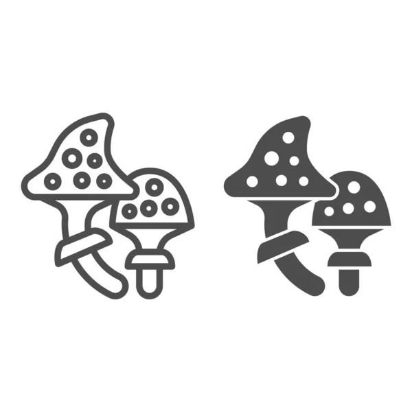 Fly agaric line and solid icon, halloween concept, speckled poison houba sign on white background, amanita icon in outline style for mobile concept and web design. Vektorová grafika. — Stockový vektor