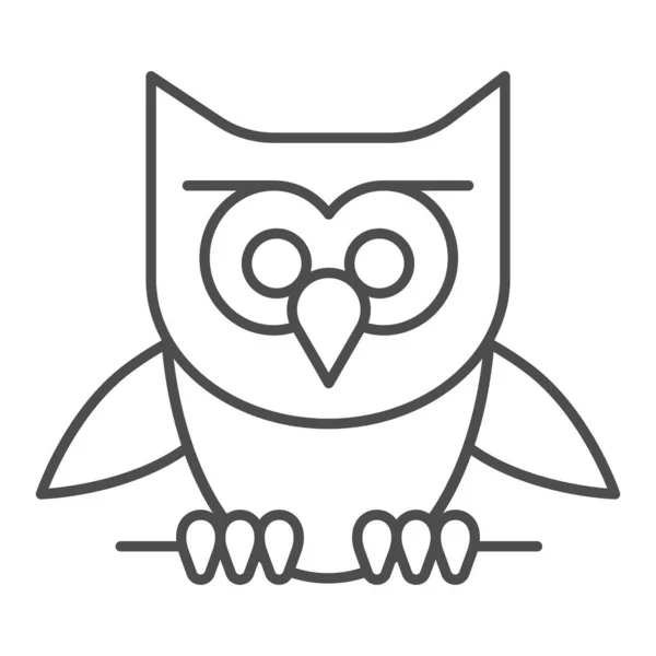 Сова сидит на тонкой линии иконки ветки, Хэллоуин концепции, совы и палки знак на белом фоне, страшная птица икона в стиле наброска для мобильного концепта и веб-дизайна. Векторная графика. — стоковый вектор