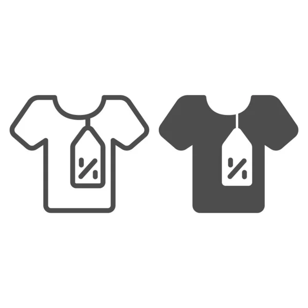 T-shirt en tag met korting percentage lijn en solide pictogram, Black Friday concept, shirt met label tag korting teken op witte achtergrond, Doek verkoop pictogram in outline stijl. vectorgrafieken. — Stockvector