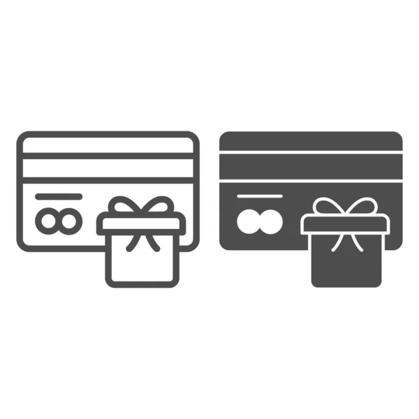 Carte de crédit et ligne cadeau et icône solide, concept Black Friday, carte de réduction avec panneau de boîte cadeau sur fond blanc, cadeau fait avec l'icône de carte de crédit dans le style contour pour mobile, web. Graphiques vectoriels. — Image vectorielle