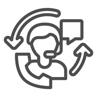 Müşteri hizmetleri uzman çizgisi ikonu, Kara Cuma konsepti, beyaz arka planda teknik destek ve müşteri hizmetleri tabelası, çağrı merkezi çalışanı simgesi ana hatlarıyla. Vektör grafikleri.