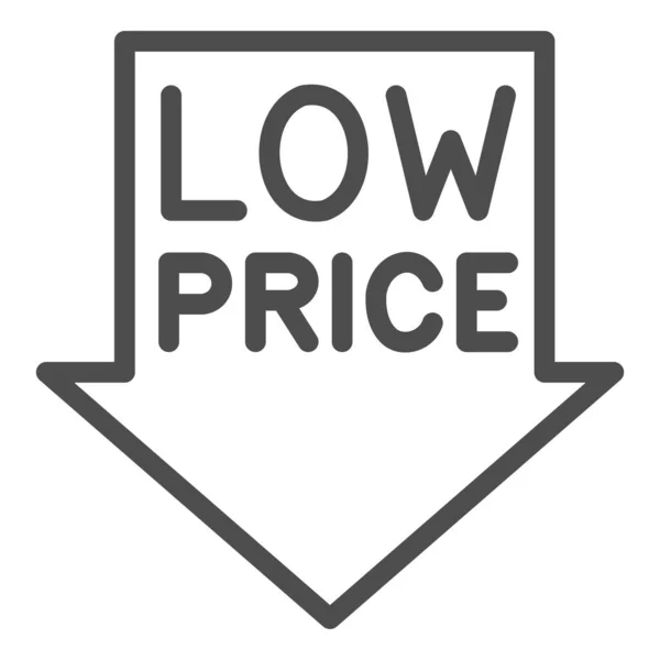 Нижня стрілка з текстовою іконою LOW PRICE, концепція Чорної п'ятниці, знак низької ціни зі стрілкою на білому фоні, символ Sale Стріли в контурному стилі для мобільних телефонів та веб. Векторна графіка. — стоковий вектор