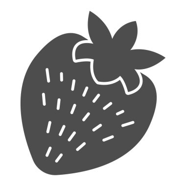 Çilekli katı ikon, sevgililer günü konsepti, beyaz arka planda romantik meyve tabelası, mobil konsept ve web tasarımı için sağlıklı tatlı ikonu. Vektör grafikleri.