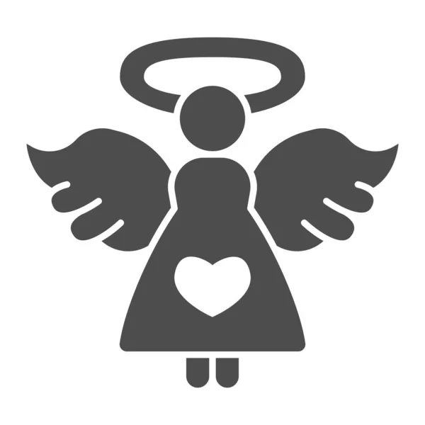 Άγγελος με την καρδιά στερεό εικονίδιο, Αγίου Βαλεντίνου έννοια ημέρα, Άγγελος της αγάπης σημάδι σε λευκό φόντο, κορίτσι με φτερά και εικονίδιο Nimbus σε glyph στυλ για την κινητή έννοια, web design. Διανυσματικά γραφικά. — Διανυσματικό Αρχείο