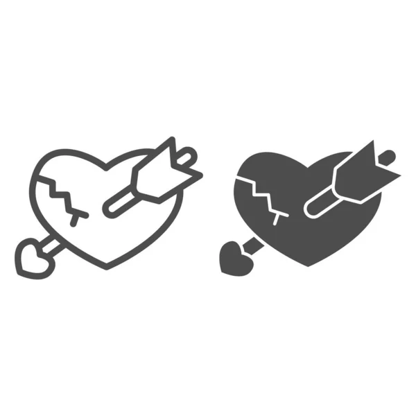 Gebroken hart met pijl lijn en solide pictogram, Valentijnsdag concept, barst in hart en boom teken op witte achtergrond, ongelukkige liefde pictogram in outline stijl voor mobiel concept. vectorgrafieken. — Stockvector
