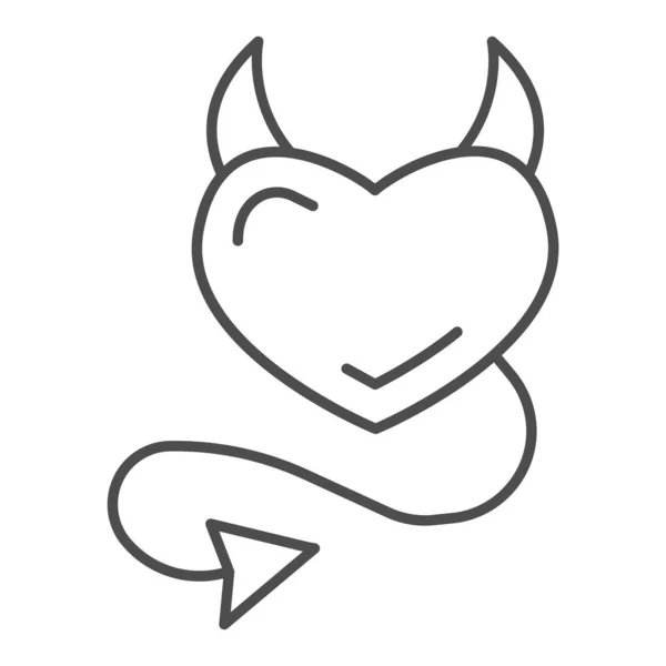 Icono de línea delgada del corazón del diablo, concepto del día de San Valentín, corazón con cuernos y signo de cola sobre fondo blanco, icono del corazón del demonio en estilo de esquema para el concepto móvil y el diseño web. Gráficos vectoriales. — Archivo Imágenes Vectoriales