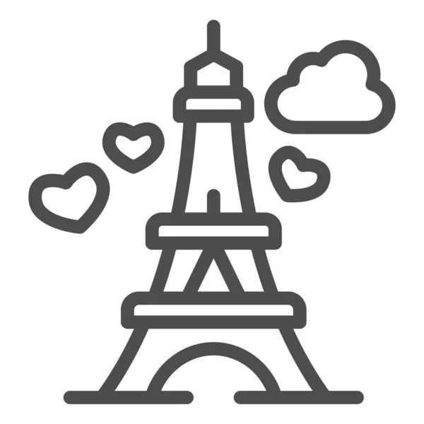 Torre Eiffel con icono de la línea del corazón, concepto de día de San Valentín, signo de viaje romántico sobre fondo blanco, París como símbolo de amor icono en el estilo de esquema para el concepto móvil, diseño web. Gráficos vectoriales. — Archivo Imágenes Vectoriales