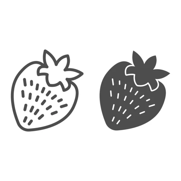 Linha de morango e ícone sólido, conceito dia dos namorados, sinal de fruta romântica no fundo branco, ícone de sobremesa saudável no estilo esboço para o conceito móvel e web design. Gráficos vetoriais. — Vetor de Stock