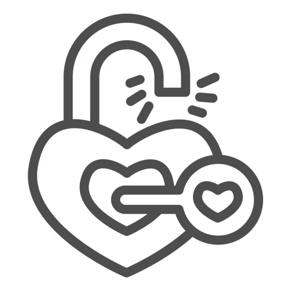 Cerradura en forma de corazón e icono de línea clave, concepto de día de San Valentín, clave del signo del corazón en el fondo blanco, el amor icono de corazón abierto en el estilo de esquema para el concepto móvil y el diseño web. Gráficos vectoriales. — Vector de stock