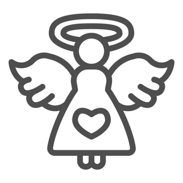 Άγγελος με εικονίδιο γραμμή καρδιά, έννοια ημέρα του Αγίου Βαλεντίνου, Άγγελος της αγάπης υπογράψει σε λευκό φόντο, κορίτσι με φτερά και εικονίδιο Nimbus σε περίγραμμα στυλ για την κινητή έννοια, web design. Διανυσματικά γραφικά. — Διανυσματικό Αρχείο