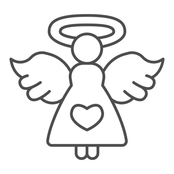 Άγγελος με την καρδιά λεπτή γραμμή εικονίδιο, Αγίου Βαλεντίνου έννοια ημέρα, Άγγελος της αγάπης σημάδι σε λευκό φόντο, κορίτσι με φτερά και εικονίδιο nimbus σε περίγραμμα στυλ για την κινητή έννοια, web design. Διανυσματικά γραφικά. — Διανυσματικό Αρχείο