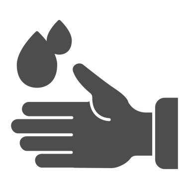 El ve su katı bir ikon, hijyen rutini kavramı, beyaz arka planda ellerini yıkama, el ve avuç içi su ikonu damlaları taşınabilir ve web tasarımı için. Vektör grafikleri.