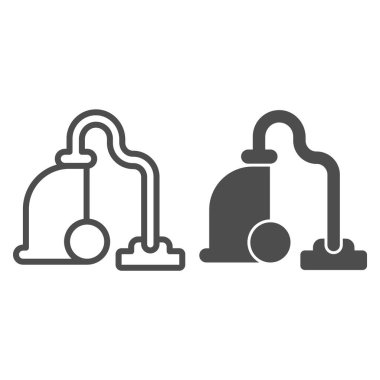 Elektrikli süpürge hattı ve katı ikon, hijyen rutin konsepti, beyaz arka planda ev aletleri imzası, mobil konsept ve web tasarımı için daha temiz bir ikon. Vektör grafikleri.